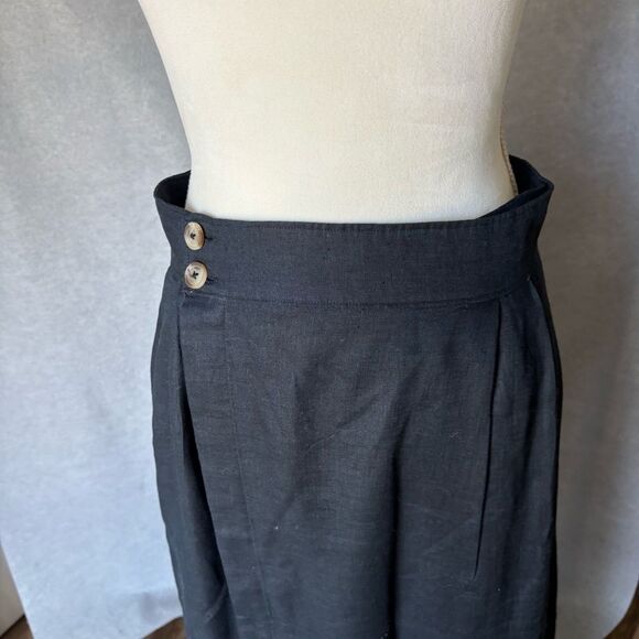 Anthropologie Size 8 Navy Blue Skirt Striped Button Up 100% Linen Coastal Chic - Picture 6 of 9